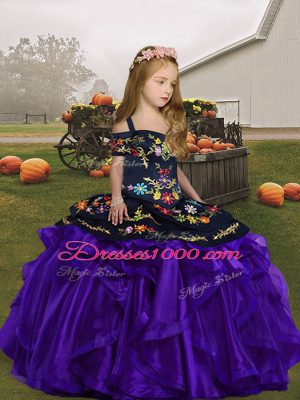 Organza Straps Sleeveless Lace Up Embroidery and Ruffles Custom Made Pageant Dress in Purple
