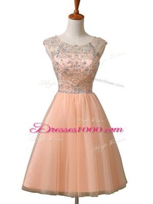 Mini Length Peach Homecoming Dress Scoop Sleeveless Zipper