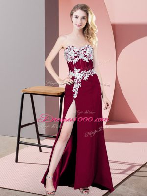 Fuchsia Chiffon Zipper Homecoming Dress Sleeveless Floor Length Lace and Appliques