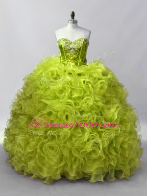 Sweetheart Sleeveless Lace Up Sweet 16 Dress Yellow Green Organza
