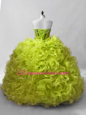 Sweetheart Sleeveless Lace Up Sweet 16 Dress Yellow Green Organza