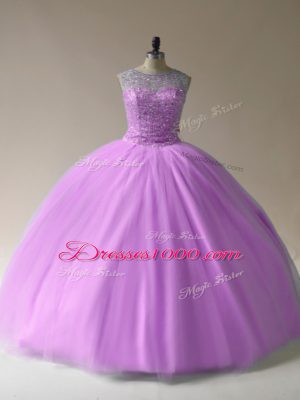 Luxury Lilac Sleeveless Beading Floor Length Quinceanera Gowns