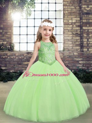 Excellent Sleeveless Floor Length Beading Lace Up Little Girls Pageant Dress Wholesale with Yellow Green