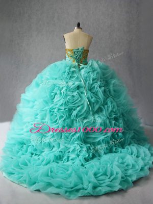 Aqua Blue Sleeveless Beading and Ruffles Lace Up Sweet 16 Quinceanera Dress