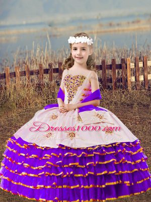 Custom Made Floor Length Ball Gowns Sleeveless Lavender Pageant Gowns For Girls Lace Up