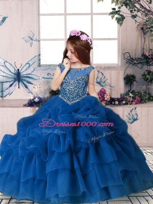 Organza Sleeveless Floor Length Little Girl Pageant Dress and Beading and Pick Ups