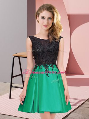 Green Sleeveless Mini Length Lace Zipper Bridesmaid Gown