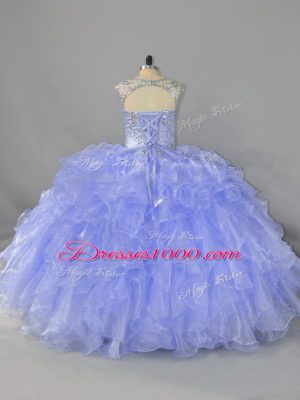 Lavender Sleeveless Beading and Ruffles Floor Length Quince Ball Gowns