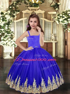 Straps Sleeveless Tulle Child Pageant Dress Embroidery Lace Up