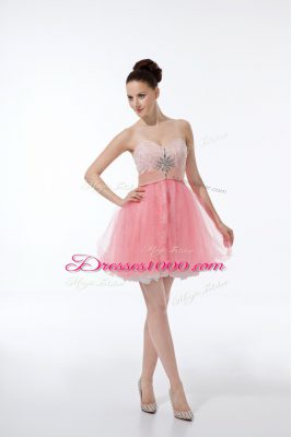 Shining Lace and Appliques Prom Party Dress Baby Pink Zipper Sleeveless Mini Length