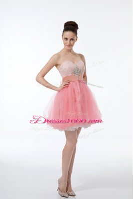 Shining Lace and Appliques Prom Party Dress Baby Pink Zipper Sleeveless Mini Length