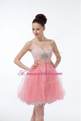 Shining Lace and Appliques Prom Party Dress Baby Pink Zipper Sleeveless Mini Length