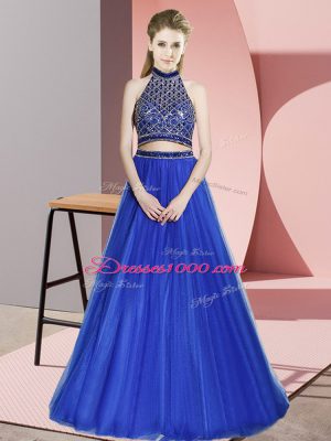 Fabulous Royal Blue Backless Dress for Prom Beading Sleeveless Floor Length