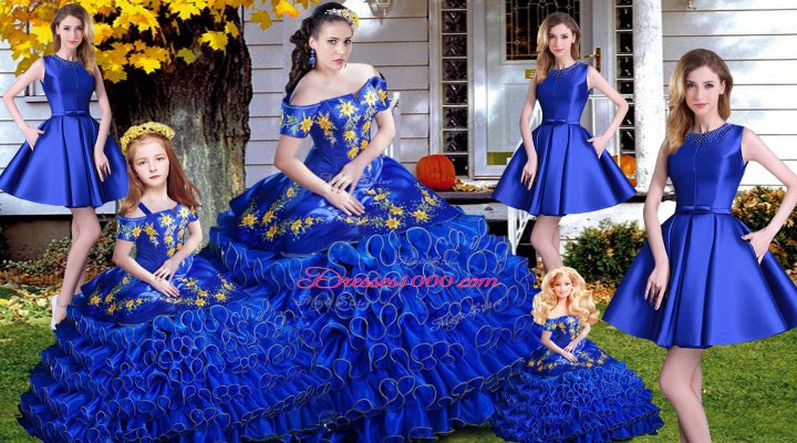 Royal Blue Sleeveless Embroidery and Ruffles 15th Birthday Dress