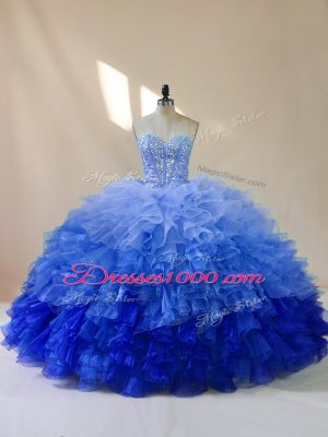 Multi-color Lace Up Sweetheart Beading and Ruffles Quinceanera Gowns Organza Sleeveless