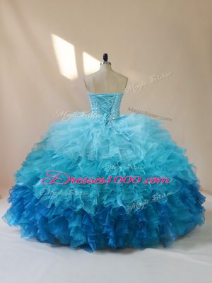 Multi-color Lace Up Sweetheart Beading and Ruffles Quinceanera Gowns Organza Sleeveless