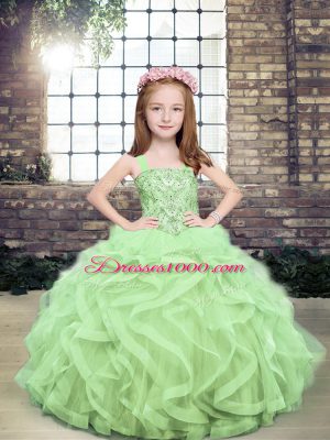 Elegant Yellow Green Ball Gowns Beading and Ruffles Little Girls Pageant Gowns Lace Up Tulle Sleeveless Floor Length