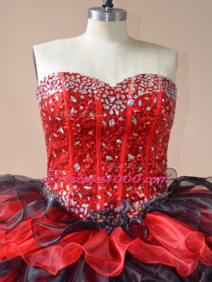 Latest Red And Black Sweet 16 Dresses Sweet 16 and Quinceanera with Beading and Ruffled Layers Sweetheart Sleeveless Lace Up