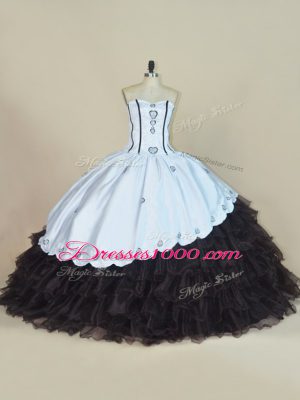 Glittering Sweetheart Sleeveless Satin and Organza 15th Birthday Dress Embroidery and Ruffled Layers Lace Up