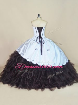 Glittering Sweetheart Sleeveless Satin and Organza 15th Birthday Dress Embroidery and Ruffled Layers Lace Up