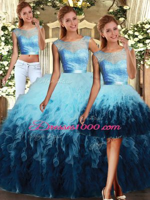 Floor Length Multi-color Sweet 16 Dresses Tulle Sleeveless Lace and Ruffles