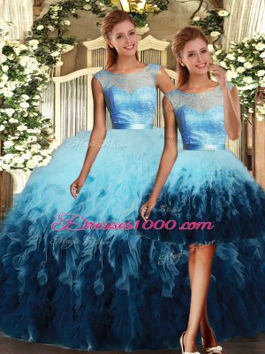 Floor Length Multi-color Sweet 16 Dresses Tulle Sleeveless Lace and Ruffles