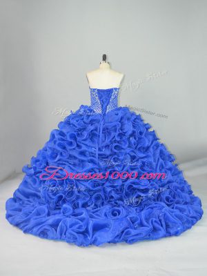 Sleeveless Brush Train Beading and Pick Ups Lace Up Sweet 16 Quinceanera Dress