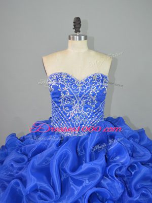 Sleeveless Brush Train Beading and Pick Ups Lace Up Sweet 16 Quinceanera Dress