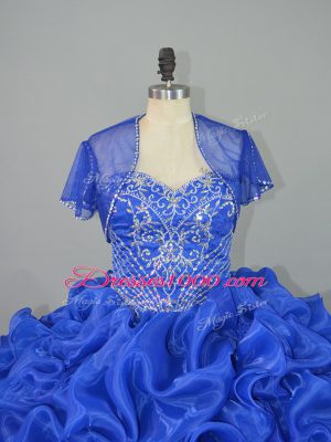 Sleeveless Brush Train Beading and Pick Ups Lace Up Sweet 16 Quinceanera Dress