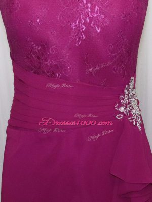 Fuchsia Cap Sleeves Chiffon Zipper Prom Evening Gown for Prom and Party and Military Ball