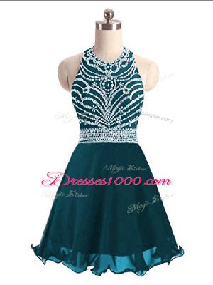 Traditional Mini Length Lace Up Prom Evening Gown Teal for Prom and Party with Beading