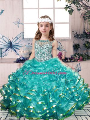 Sleeveless Beading and Ruffles Lace Up Little Girls Pageant Gowns