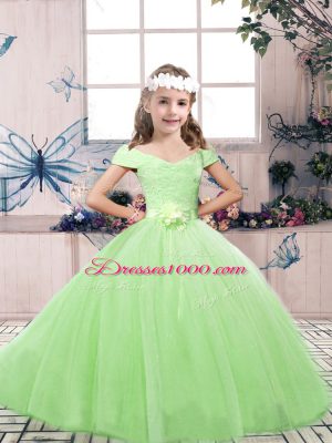 Sleeveless Lace and Belt Lace Up Kids Pageant Dress
