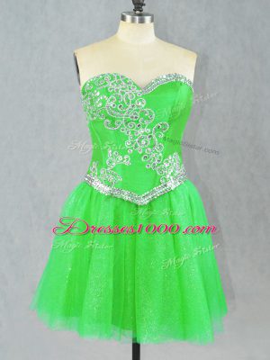 Fitting Green Sleeveless Beading Mini Length Juniors Party Dress