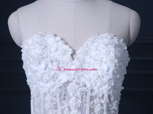 Unique Sleeveless Brush Train Lace Up Beading Wedding Gowns