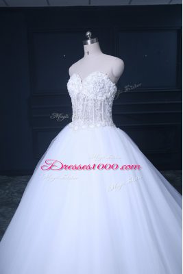 Unique Sleeveless Brush Train Lace Up Beading Wedding Gowns