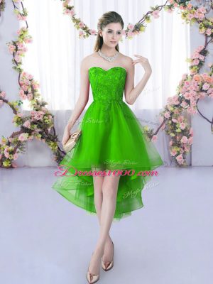Fantastic Green A-line Tulle Sweetheart Sleeveless Lace High Low Lace Up Dama Dress