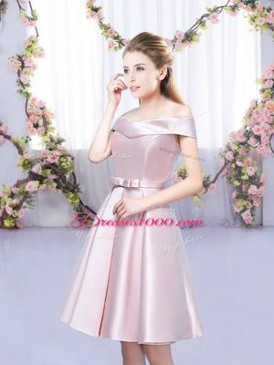 Super Satin Off The Shoulder Sleeveless Lace Up Bowknot Dama Dress for Quinceanera in Baby Pink