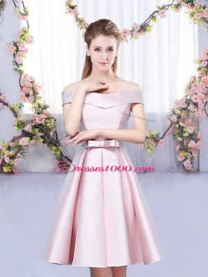 Super Satin Off The Shoulder Sleeveless Lace Up Bowknot Dama Dress for Quinceanera in Baby Pink