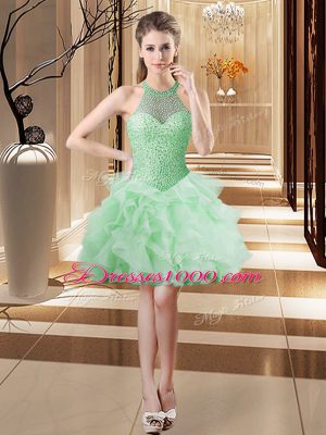 Apple Green Sleeveless Organza Brush Train Lace Up Quinceanera Gowns for Sweet 16 and Quinceanera