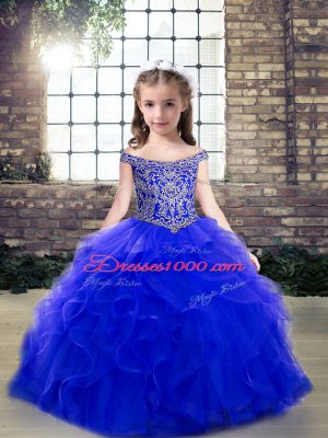 Royal Blue Sleeveless Beading and Ruffles Floor Length Party Dresses