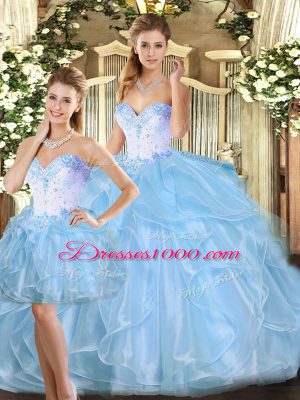 Floor Length Ball Gowns Sleeveless Blue Sweet 16 Quinceanera Dress Lace Up