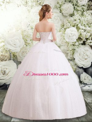 White Sleeveless Tulle Lace Up Bridal Gown for Wedding Party