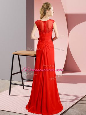 Glittering Red Column/Sheath Beading Prom Party Dress Zipper Chiffon Sleeveless Floor Length