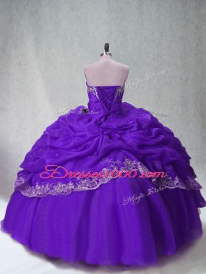 Purple Sweetheart Neckline Beading and Appliques and Pick Ups Vestidos de Quinceanera Sleeveless Lace Up