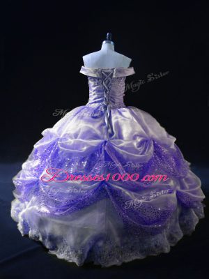 Fashion Off The Shoulder Sleeveless Ball Gown Prom Dress Floor Length Beading and Pick Ups Lavender Organza