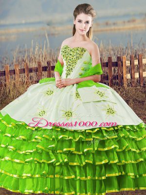 Organza Lace Up Sweetheart Sleeveless Floor Length Quinceanera Gowns Beading and Ruffled Layers
