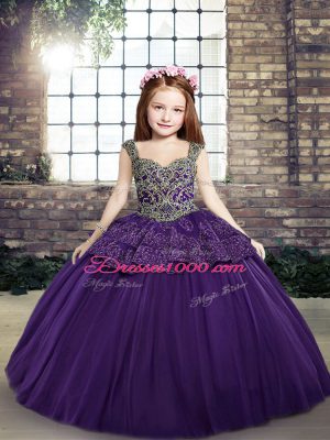 Sweet Purple Sleeveless Tulle Lace Up Little Girl Pageant Gowns