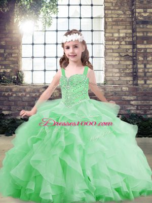 Lace Up Little Girls Pageant Gowns Beading and Ruffles Sleeveless Floor Length