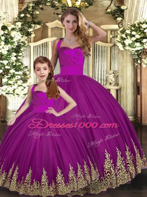 Glorious Halter Top Sleeveless Lace Up Quinceanera Gowns Fuchsia Tulle